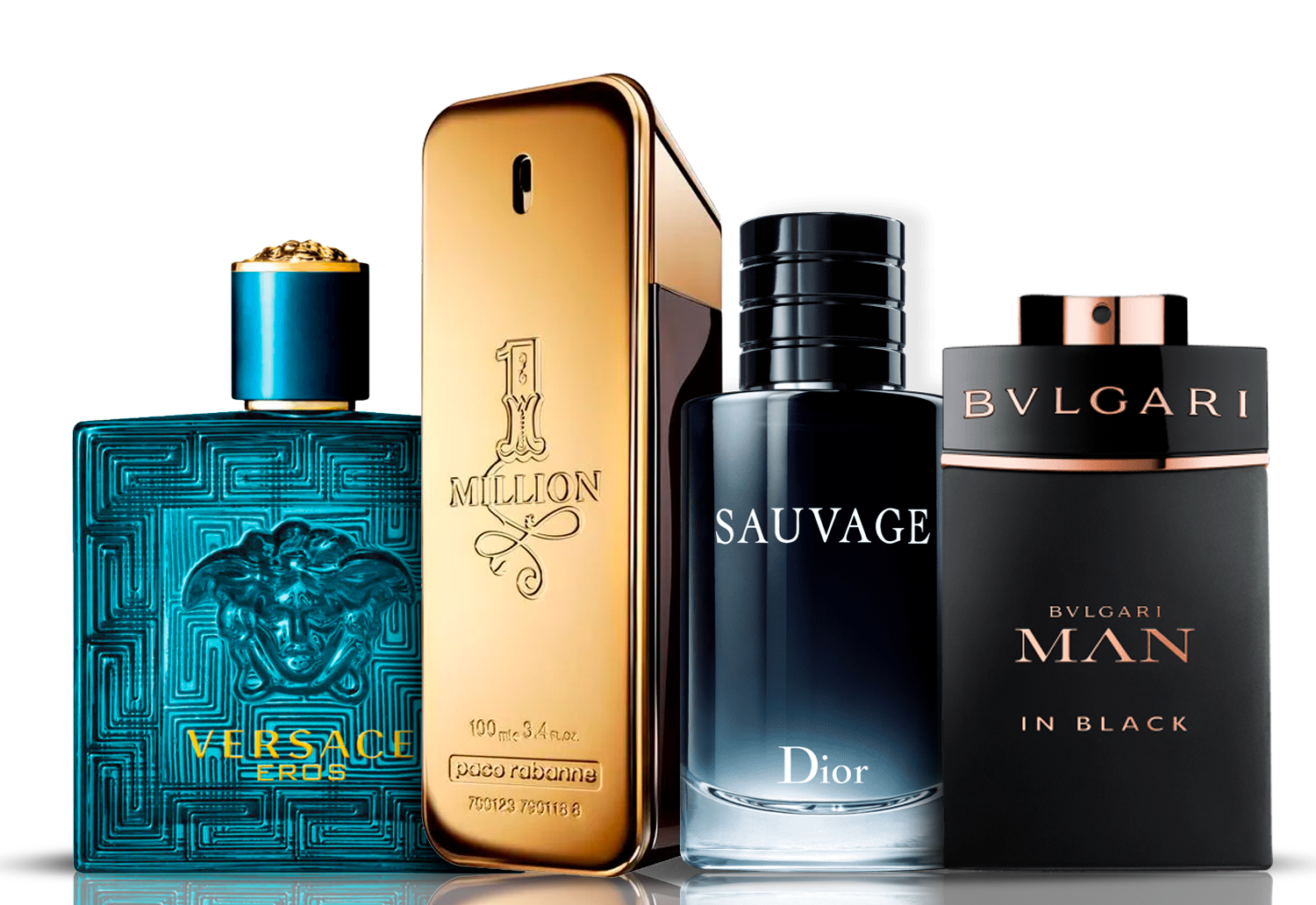 Set de 4 parfumuri | Eros Versace + One Million Paco Rabanne + Bvlgari Man in Black + Sauvage Dior 100 ml